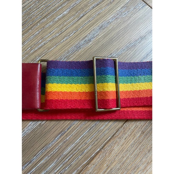 Vintage Pride Red Leather Belt Medium 35-38 Adjustable Rainbow Brass - Picture 10 of 11